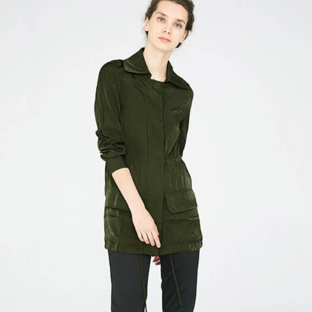 CUBIC Cargo Jacket Lightweight Fabric in Military Green Size Medium US 6 NWT - Picture 6 of 9